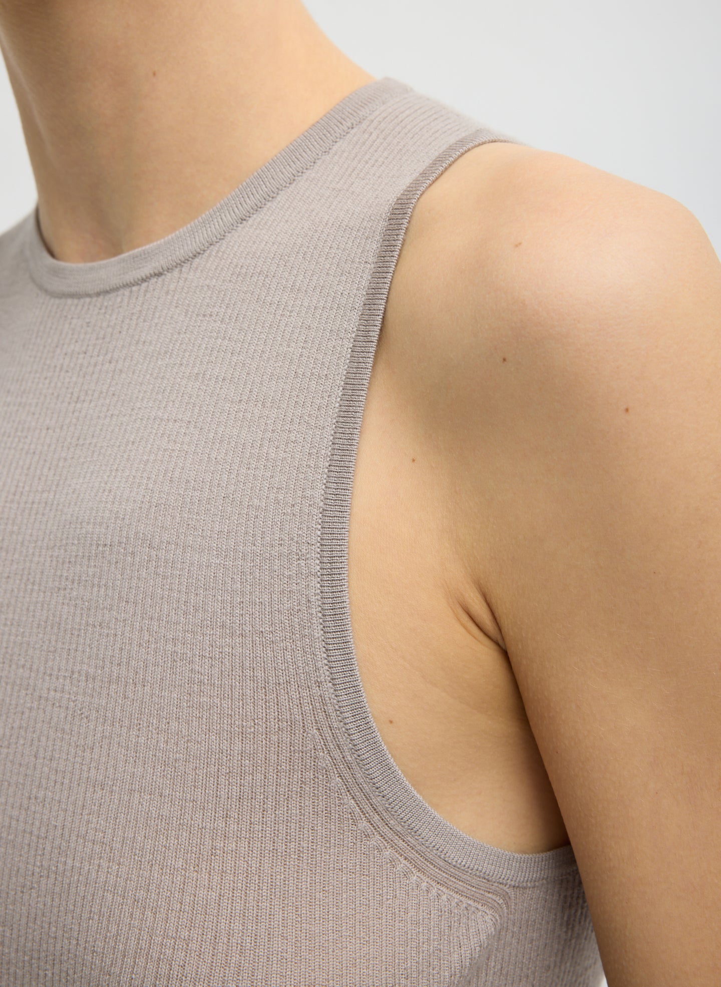 Clay Grey Feather Weight Ribbed Cut Out Tank - closeup of ribbed fabric detail