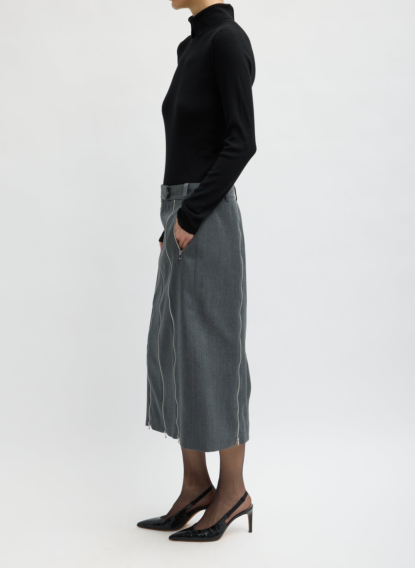 Gossamer Wool Melange Zip Midi Trouser Skirt – Tibi Official