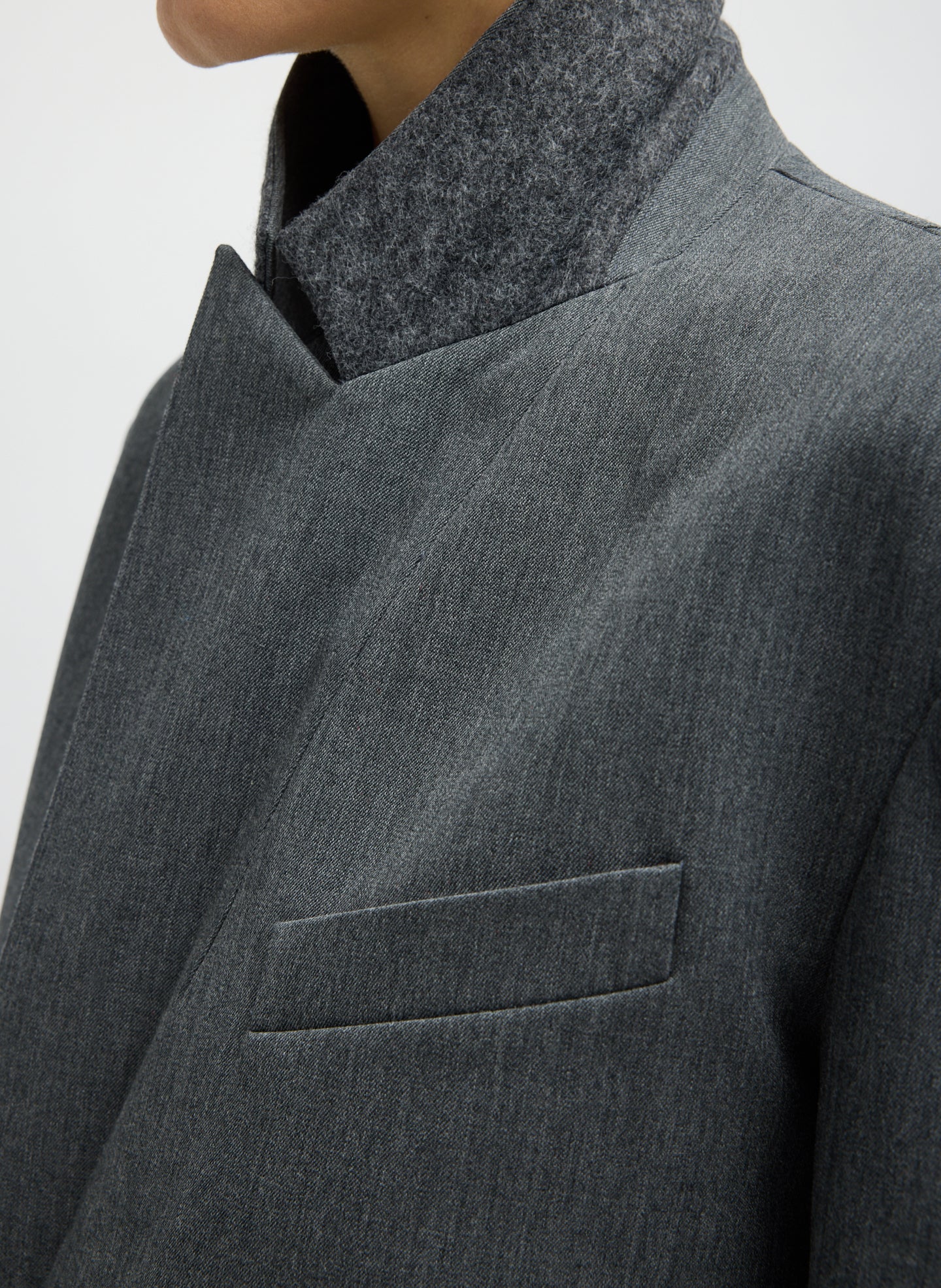 Heather Grey Gossamer Wool Melange Blazer - closeup of collar detail