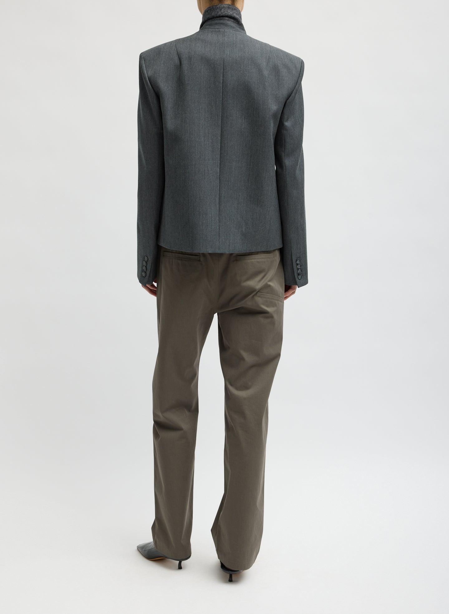 Heather Grey Gossamer Wool Melange Blazer - back view on model