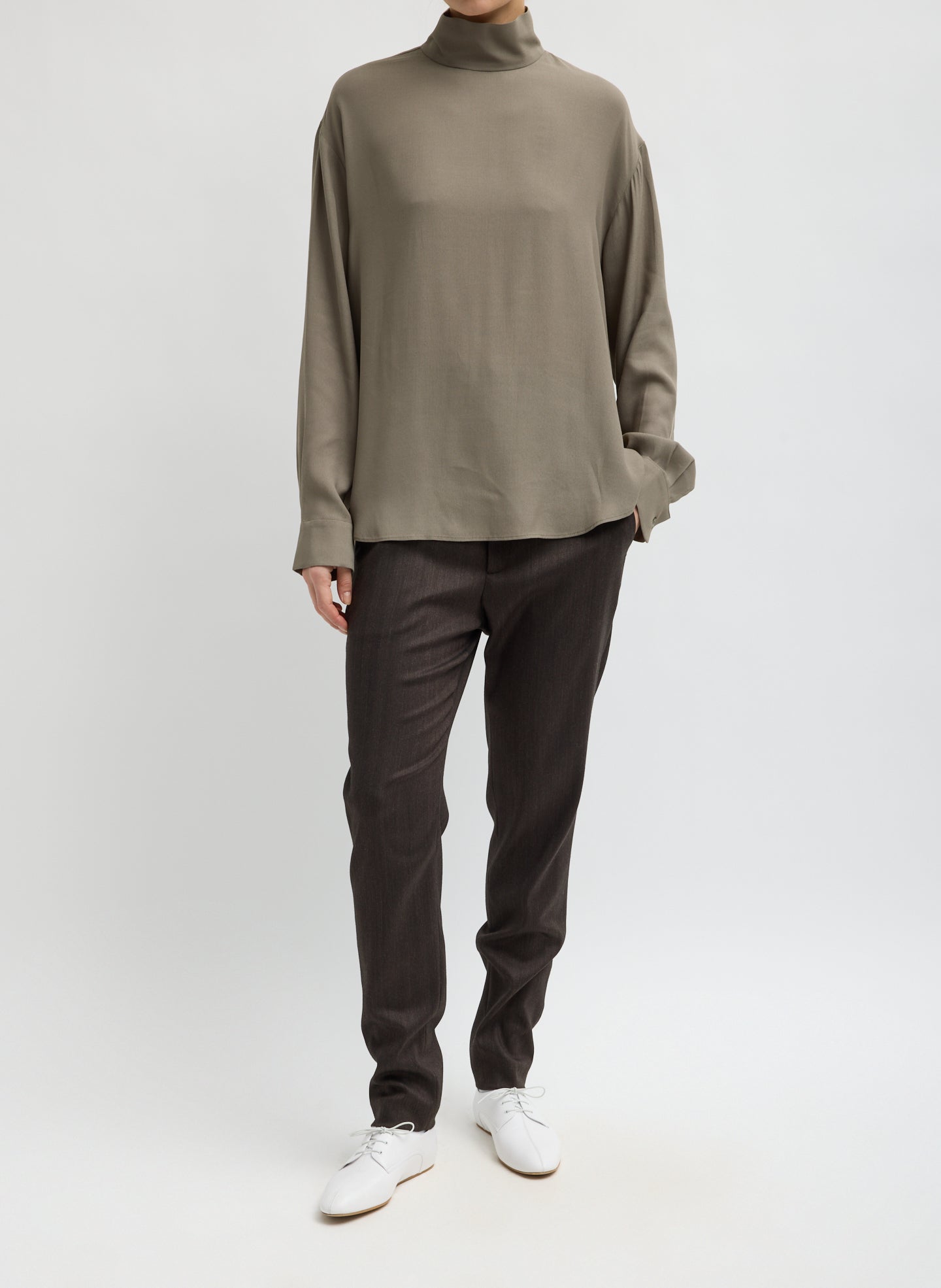 Brown Herringbone Suiting Marcus Slim Trouser - full look, front view on model