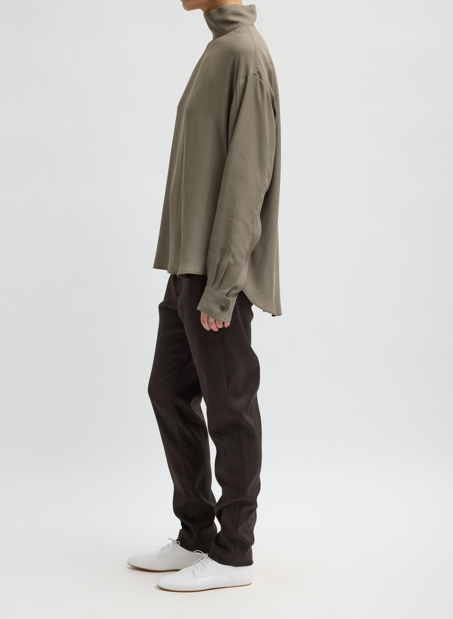 Brown Herringbone Suiting Marcus Slim Trouser - side view on model