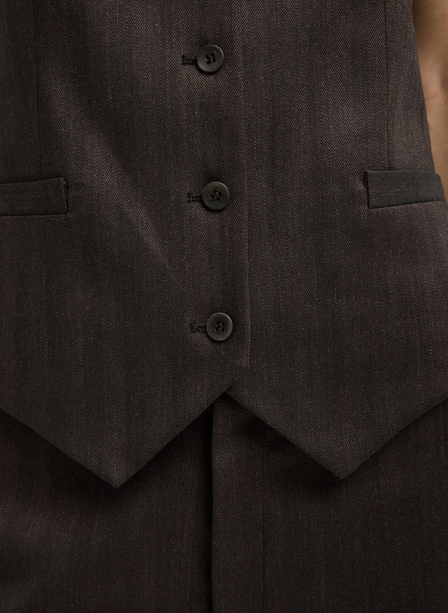 Brown Herringbone Suiting Vest - closeup of button details
