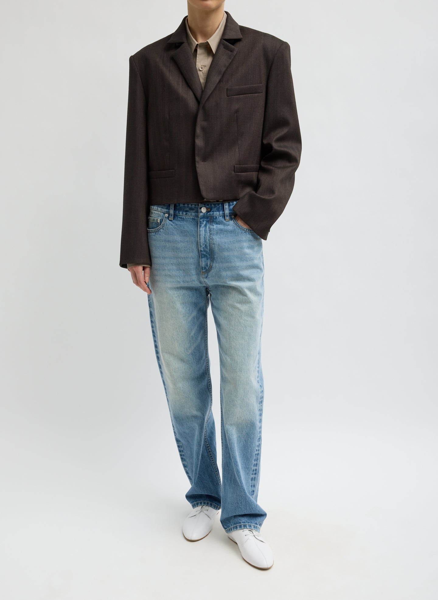 Herringbone Suiting Cropped Blazer
