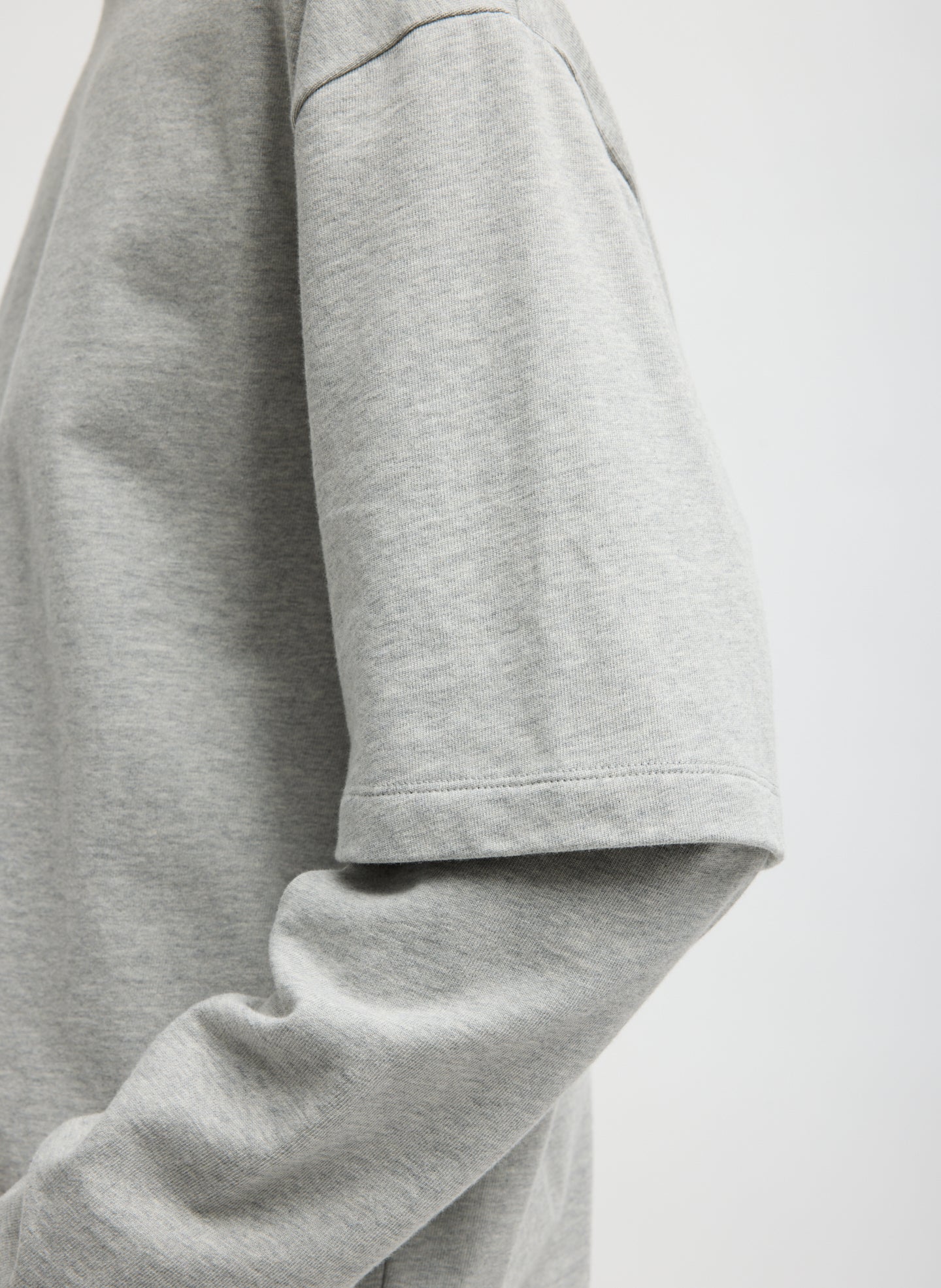 Heather Grey Perfect Unisex T-Shirt Double Layer Long Sleeve Shirt - closeup of sleeve detail