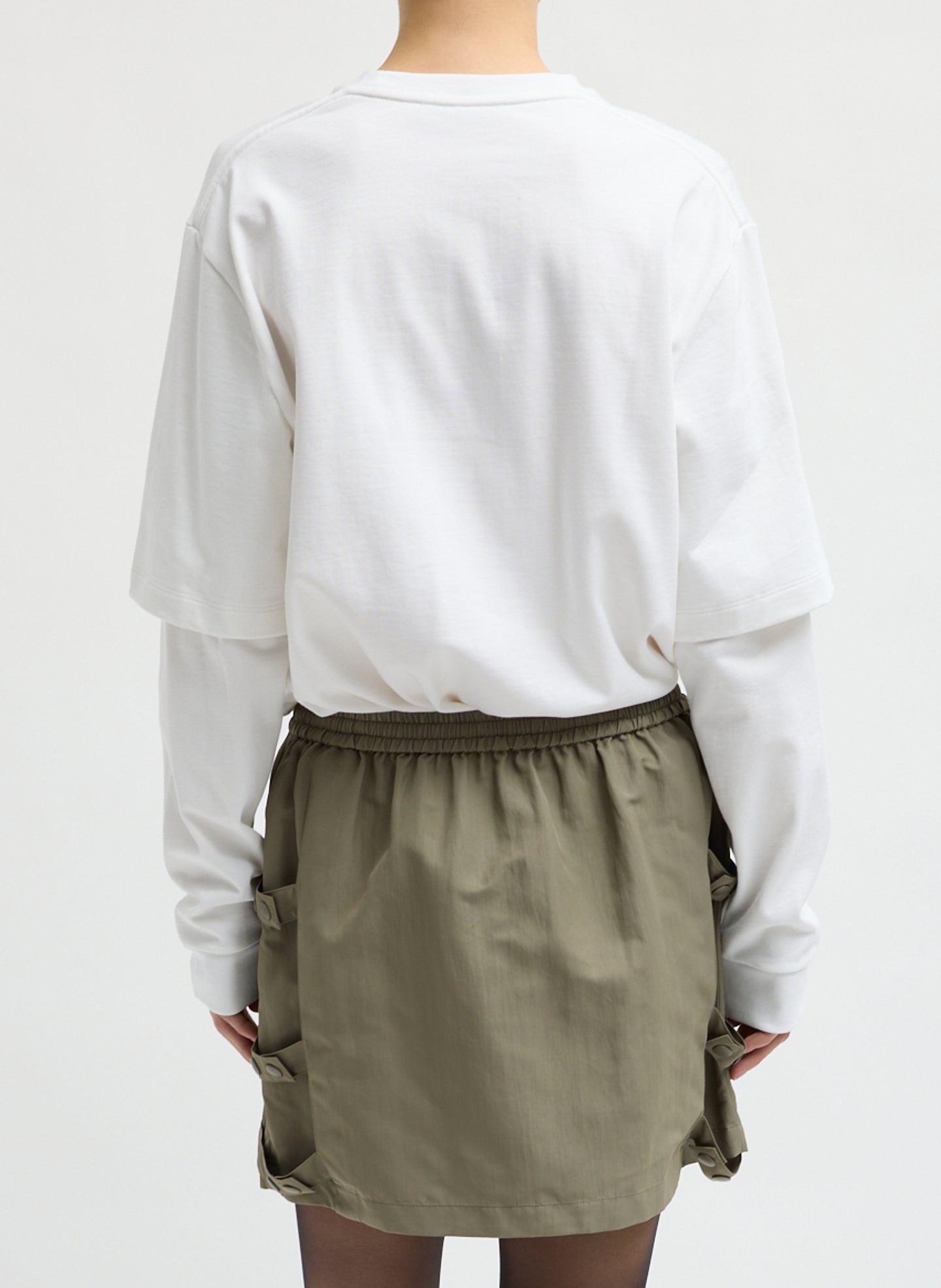 White Perfect Unisex T-Shirt Double Layer Long Sleeve Shirt - back view on model
