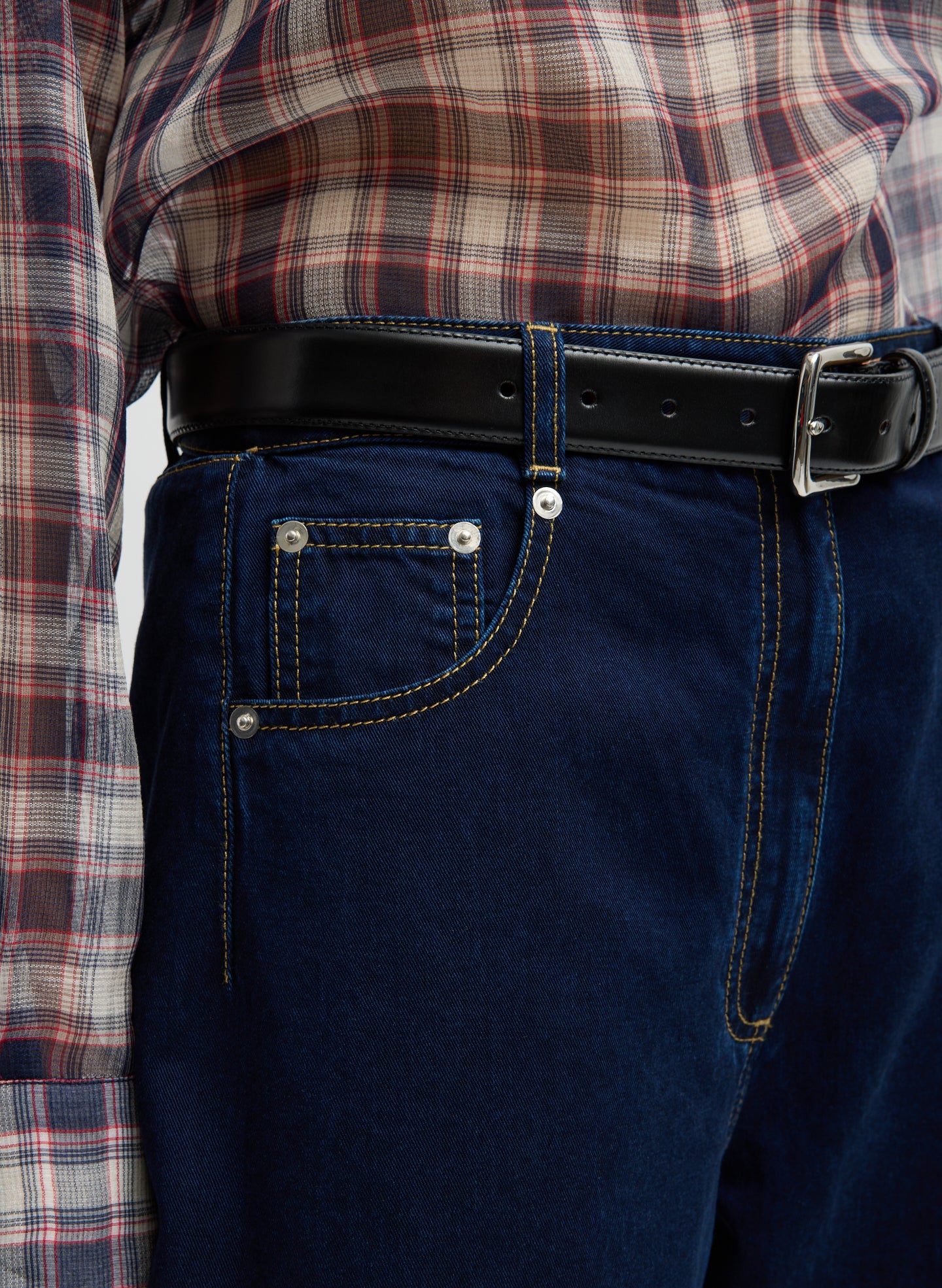 Indigo Tencel Cotton Denim Aleda Jean - closeup of side pocket detail