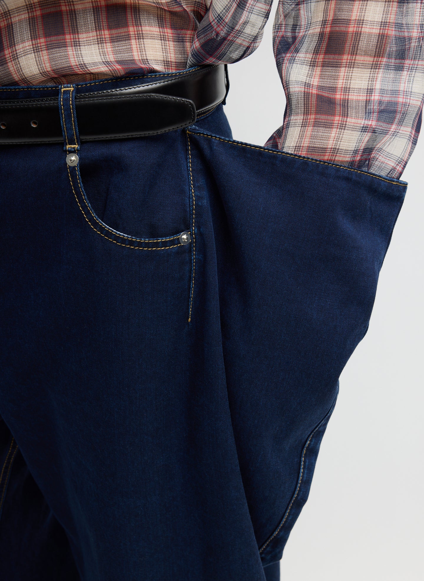 Indigo Tencel Cotton Denim Aleda Jean - closeup of flap detail at side