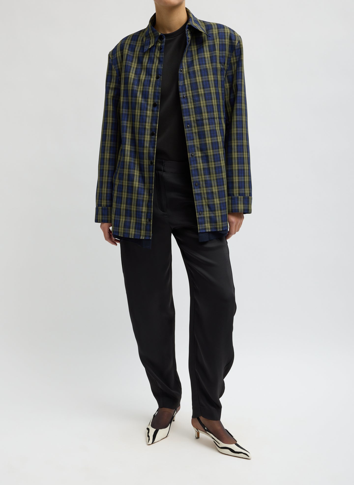 Blue Multi Techy Twill Plaid Easy Shirt Jacket - front view on model
