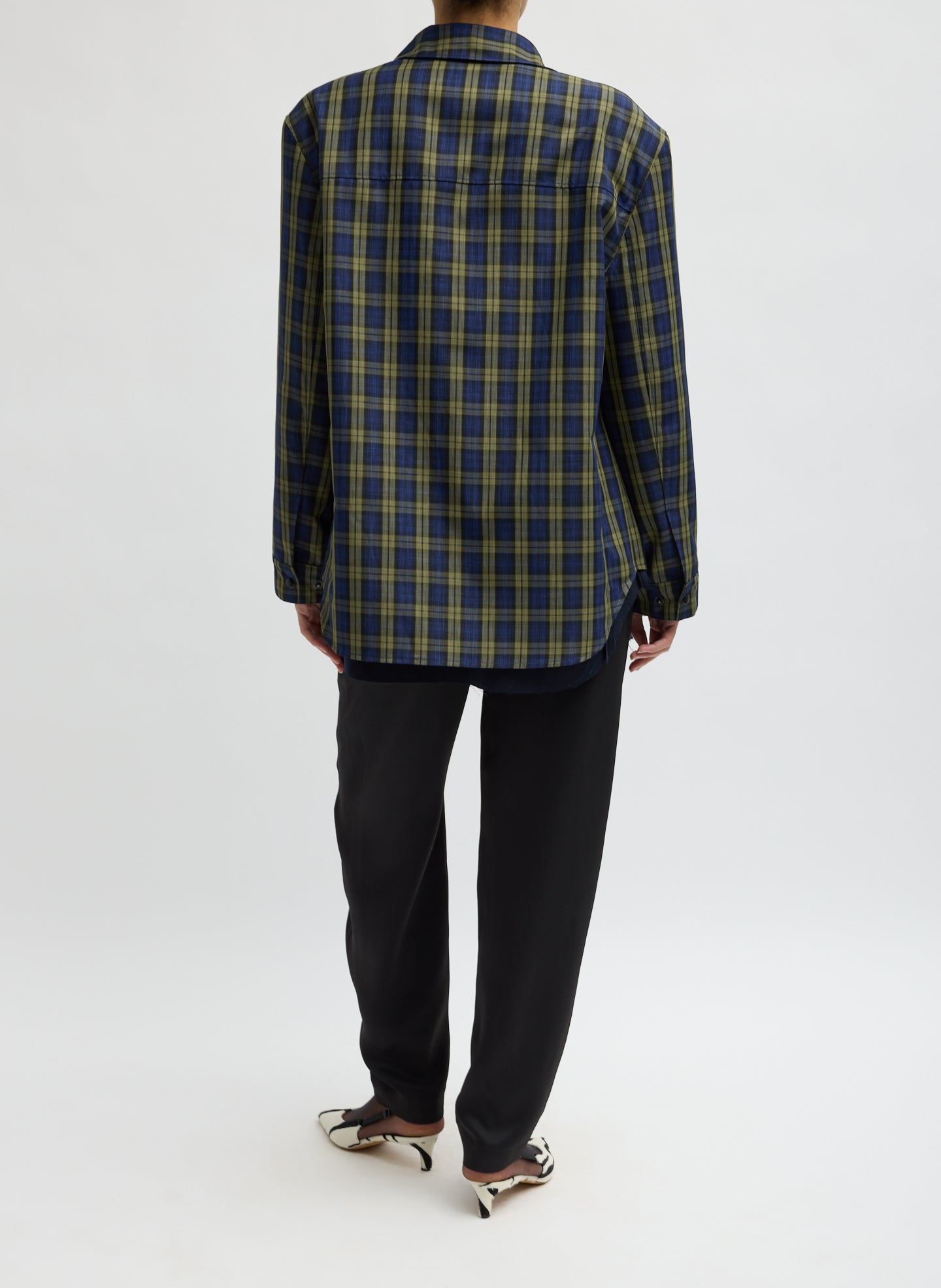 Blue Multi Techy Twill Plaid Easy Shirt Jacket - back view on model