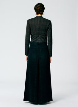 Black Denim Godet Maxi Skirt Black-3
