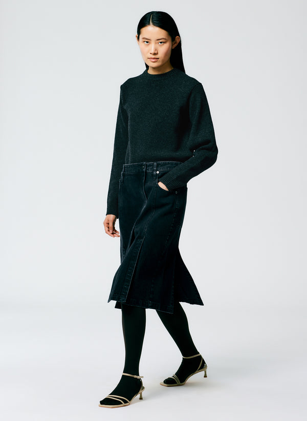 Black Denim Paneled Skirt - Black-1