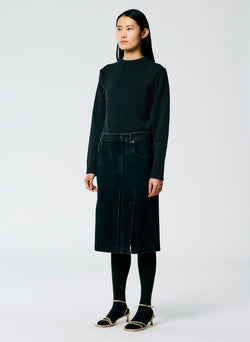 Black Denim Paneled Skirt Black-2
