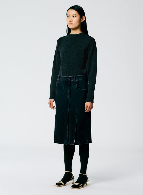 Black Denim Paneled Skirt - Black-2