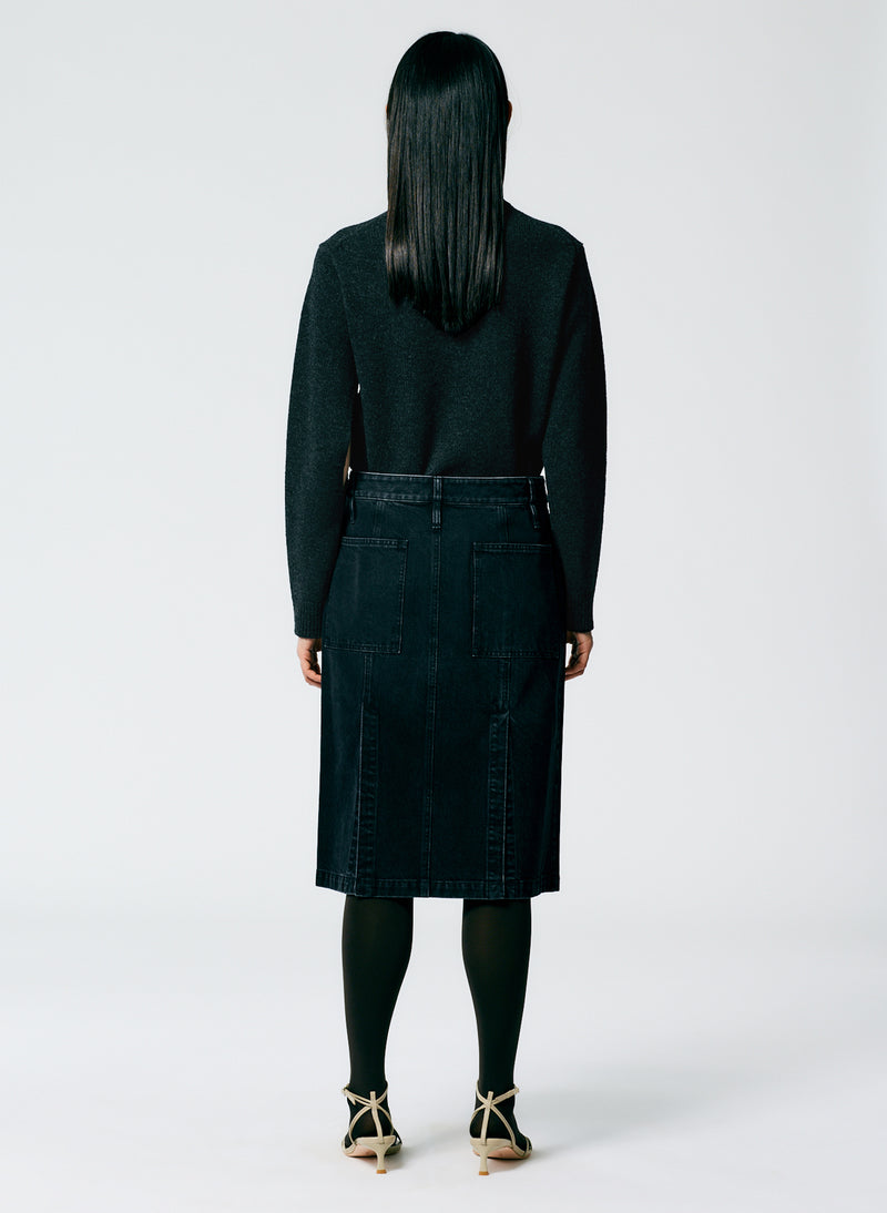 Black Denim Paneled Skirt Black-3