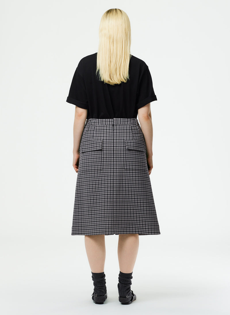 Double Faced Menswear Check Aline Skirt Black/Grey Multi-6