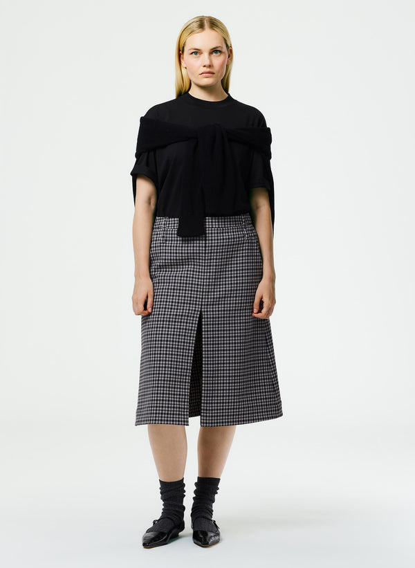 Double Faced Menswear Check Aline Skirt - Black/Grey Multi-1