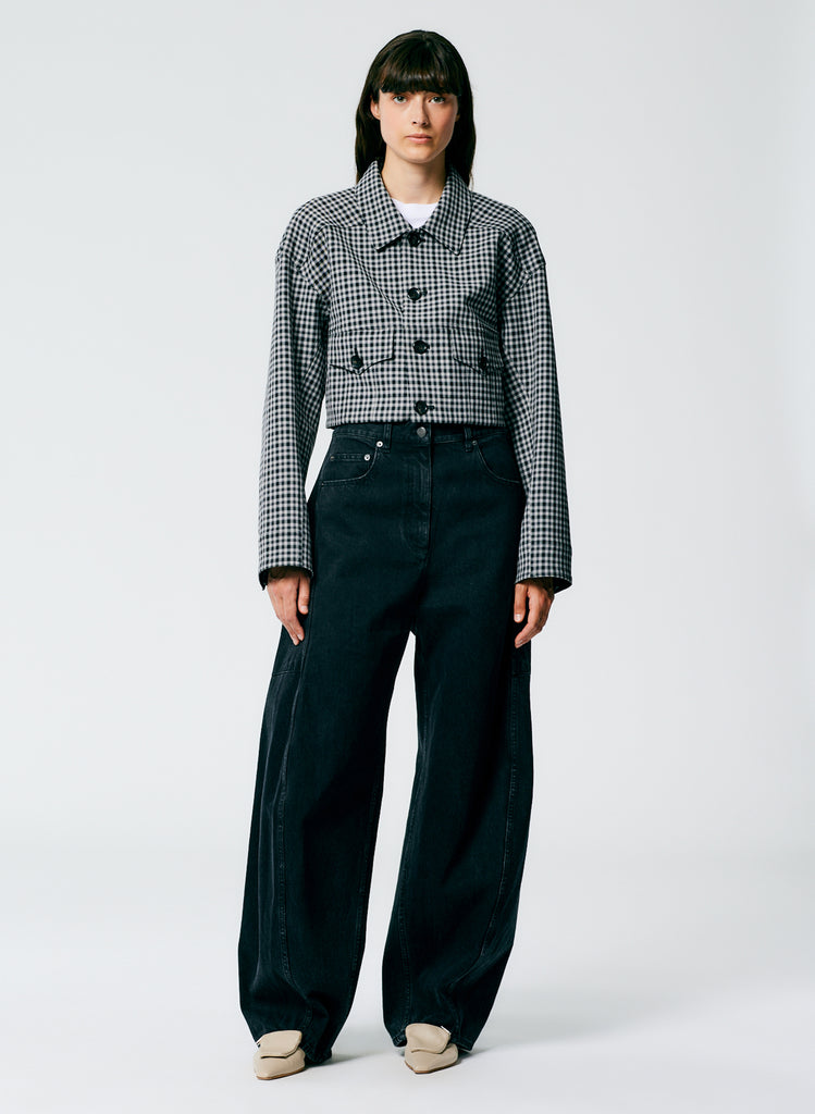 Double Faced Menswear Check Cropped Jean Jacket – Tibi Official