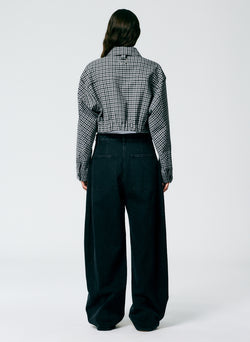 Double Faced Menswear Check Cropped Jean Jacket Black/Grey Multi-3
