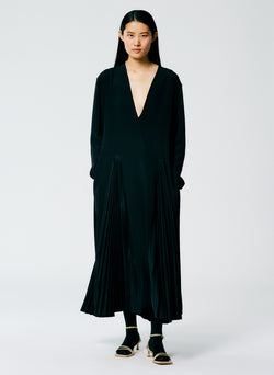 Eco Silk Pleated Godet Dress Black-1