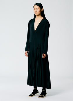 Eco Silk Pleated Godet Dress Black-2