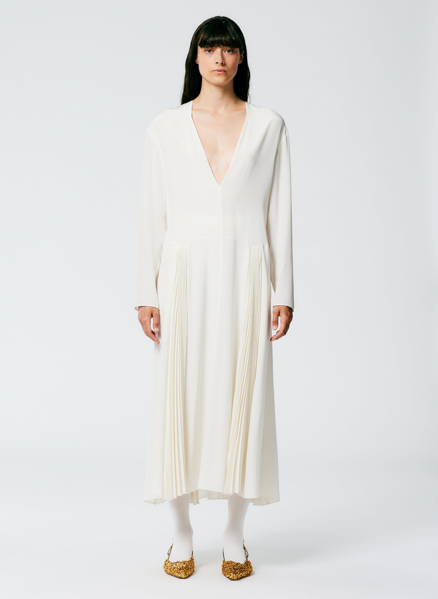 tibi long sleeve pleated dress Tibi Plisse Midi Dress | Red | Size XL