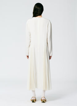 Eco Silk Pleated Godet Dress White-3