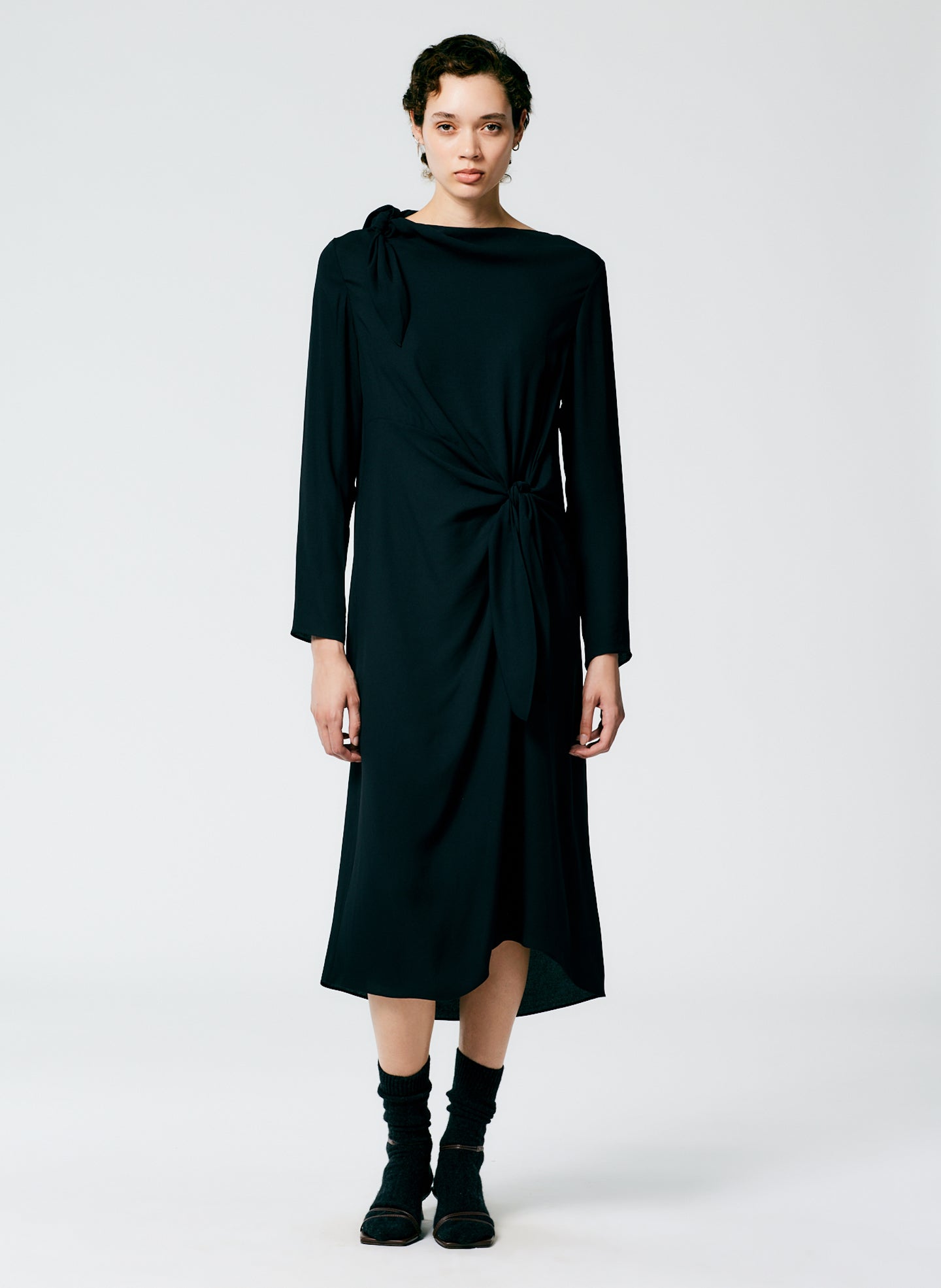 Feather Weight Eco Crepe Benedict Dress - Black-1