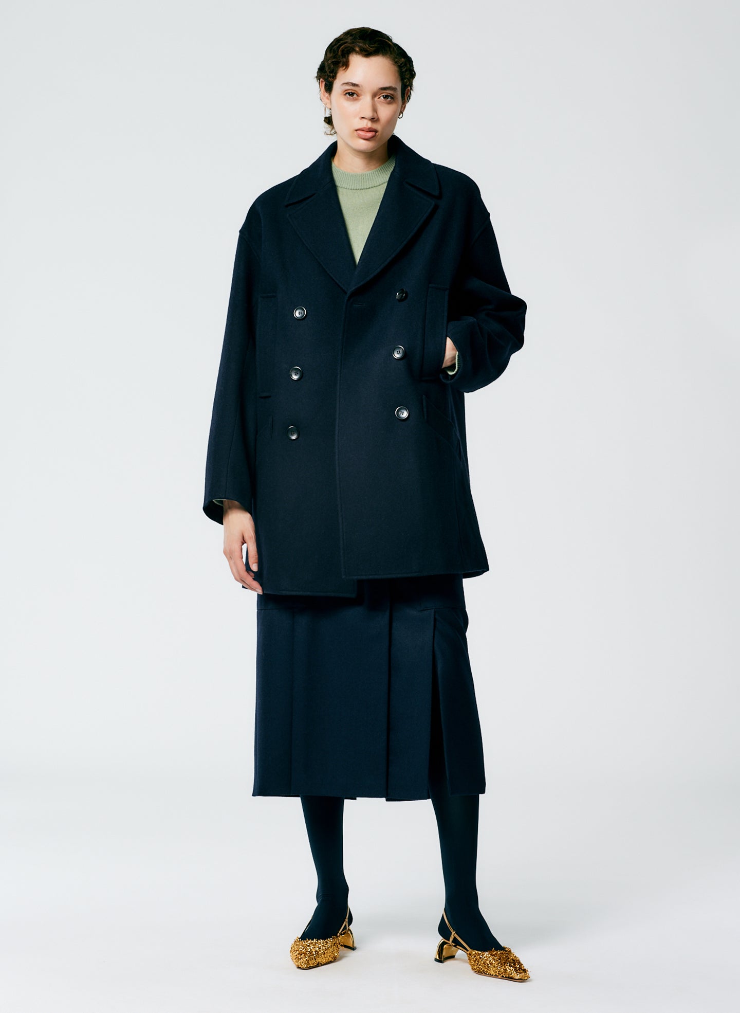 Recycled Felted Wool Peacoat - Navy-1