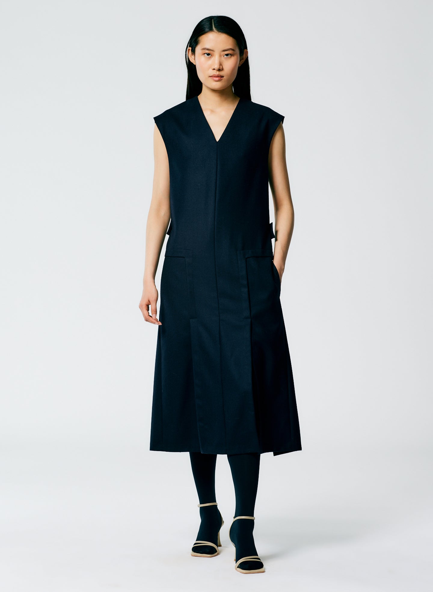 Superfine Wool Flannel Paneled Dress - Navy-1