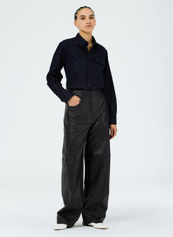 Superfine Wool Flannel Shirt With Inseam Vent Navy-5