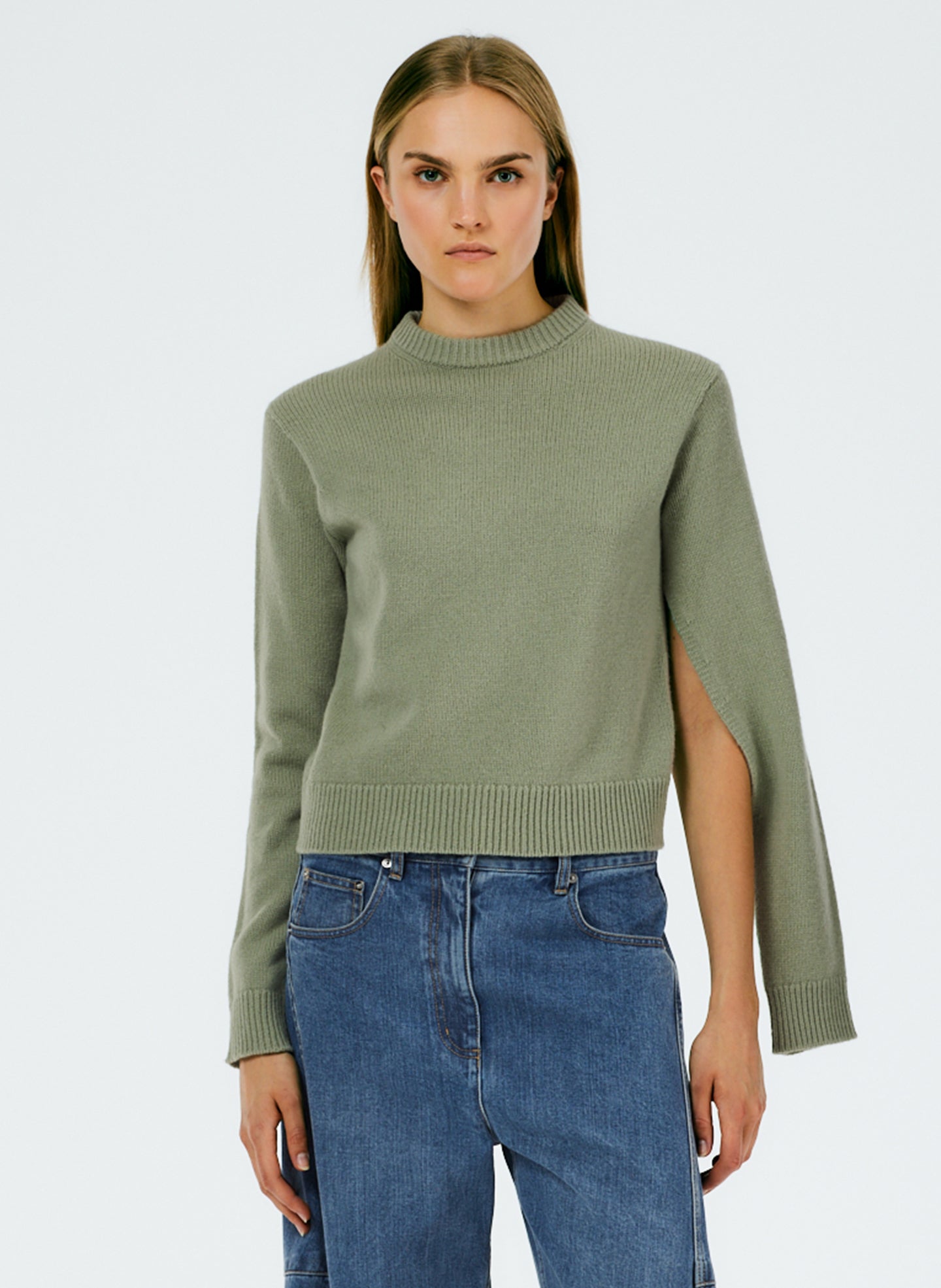 Soft Lambswool Shrunken Crewneck Pullover - Pale Olive-1