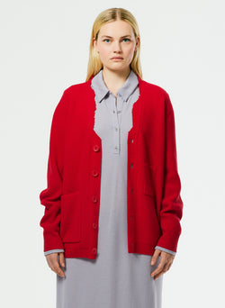 Soft Lambswool Distressed Cardigan Red-1