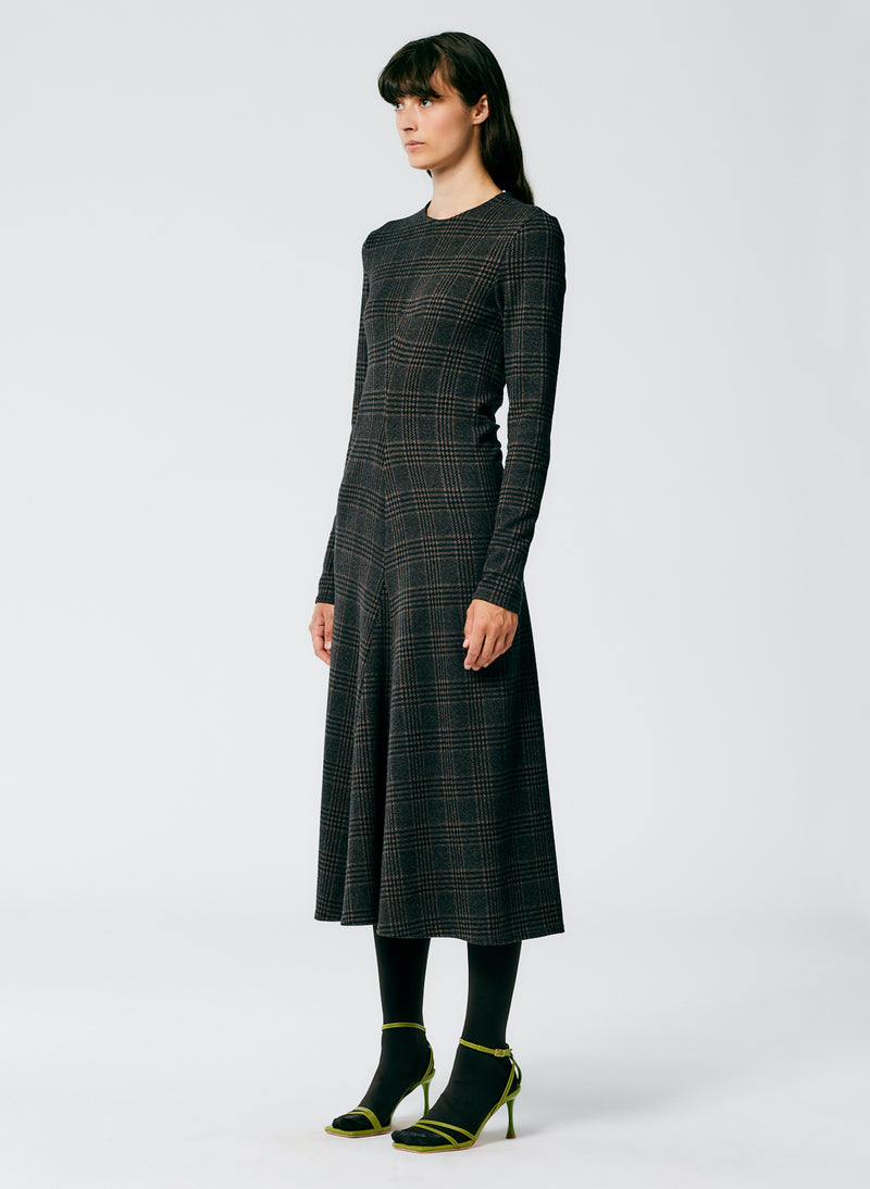 Lutz Knit Midi Godet Dress Brown/Black Multi-2