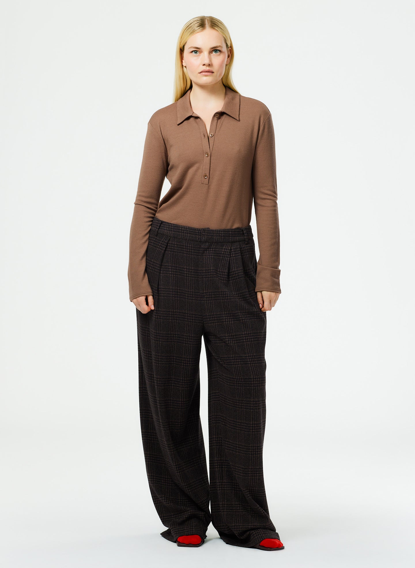 Lutz Knit Asymmetrical Pleat Stella Pant - Brown/Black Multi-1