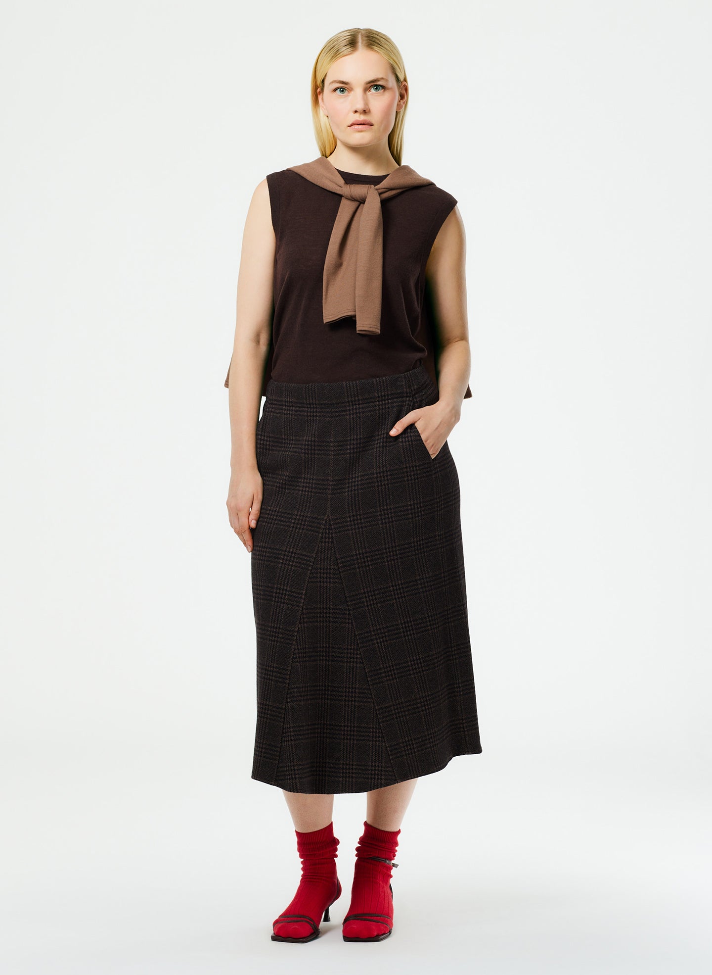 Lutz Knit Godet Midi Skirt - Brown/Black Multi-1