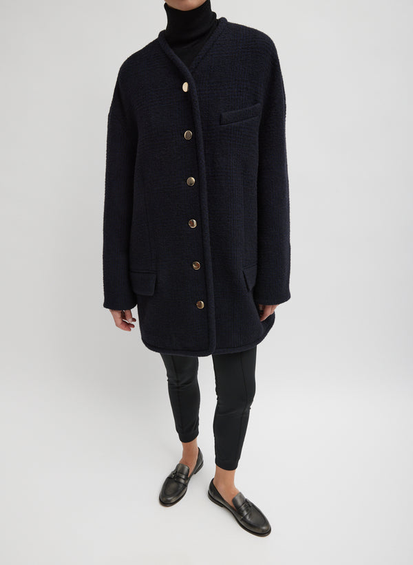 Majeur Boucle Cardigan Carcoat - Black/Navy Multi-1