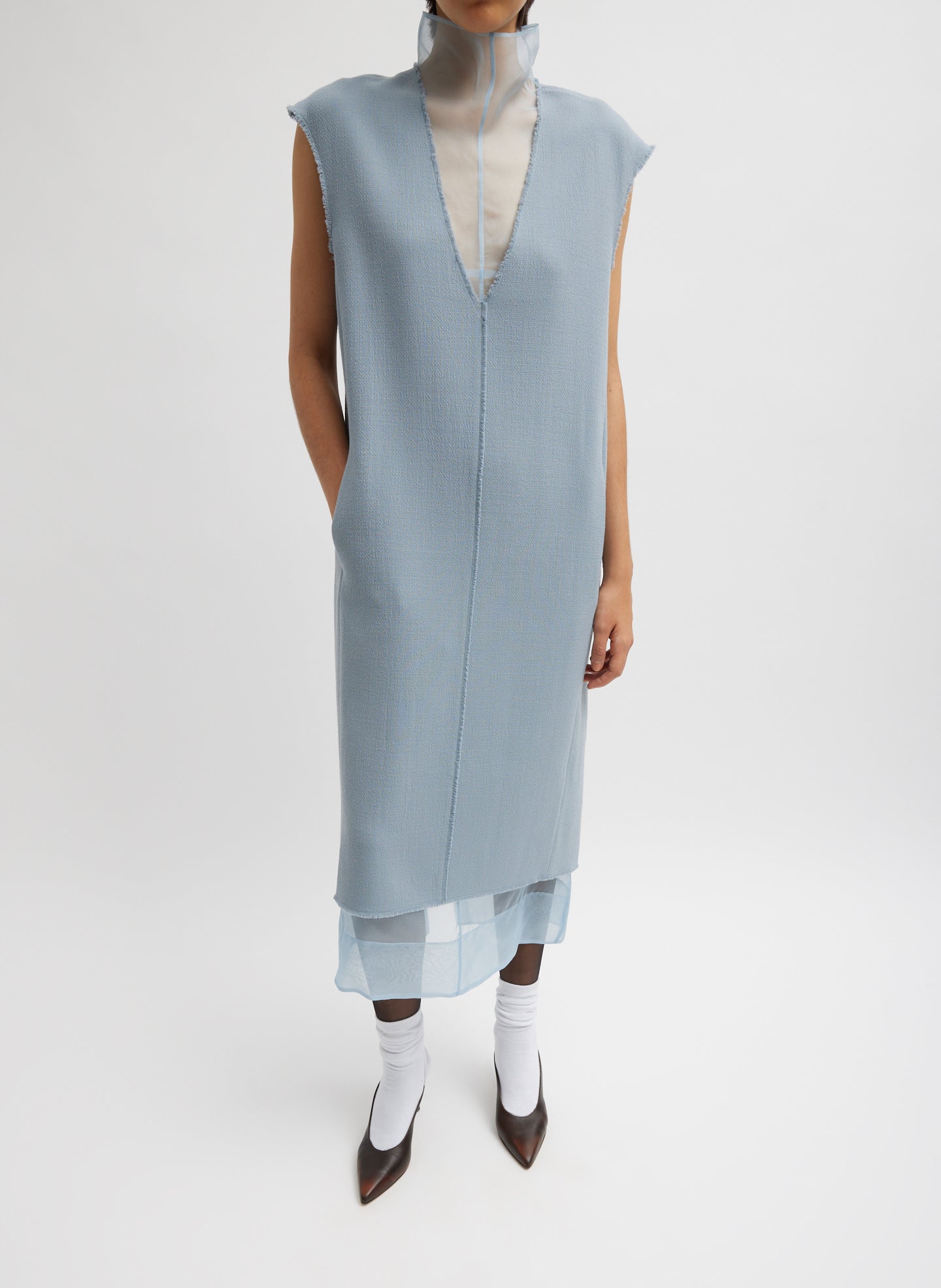 Melee Crepe V-Neck Dress With Organza Lining Tibi Official Melee Crepe V-Neck Dress With Organza Lining Tibi Official