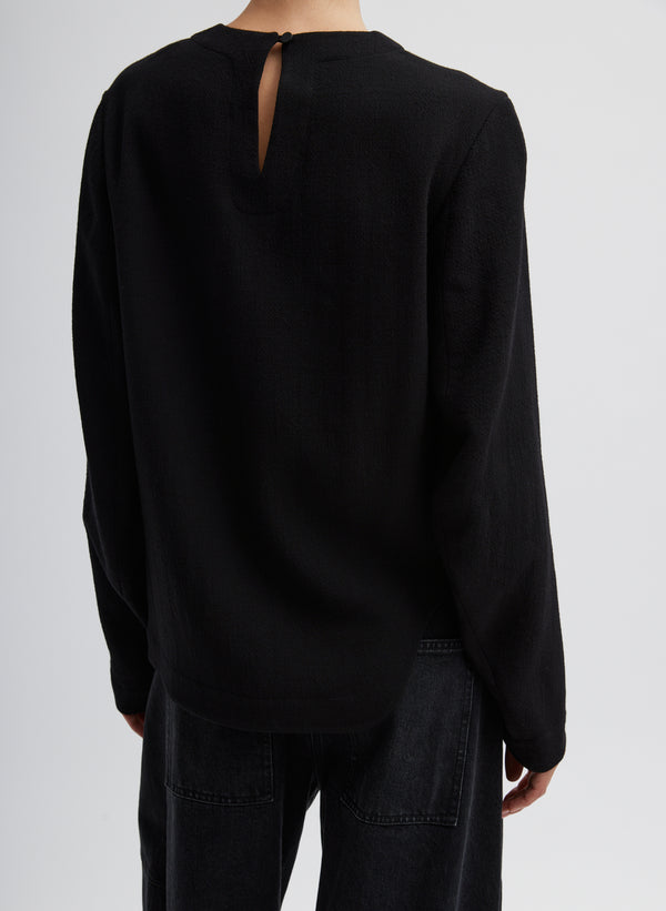 Melee Crepe Long Sleeve Cropped Top - Black-2