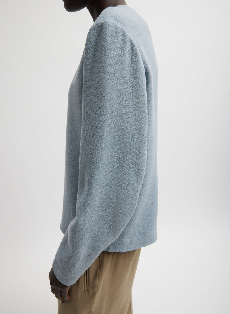 Melee Crepe Long Sleeve Cropped Top Light Blue-3