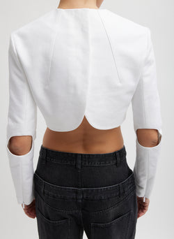 Sculpted Cotton Cropped Long Sleeve Top White-2