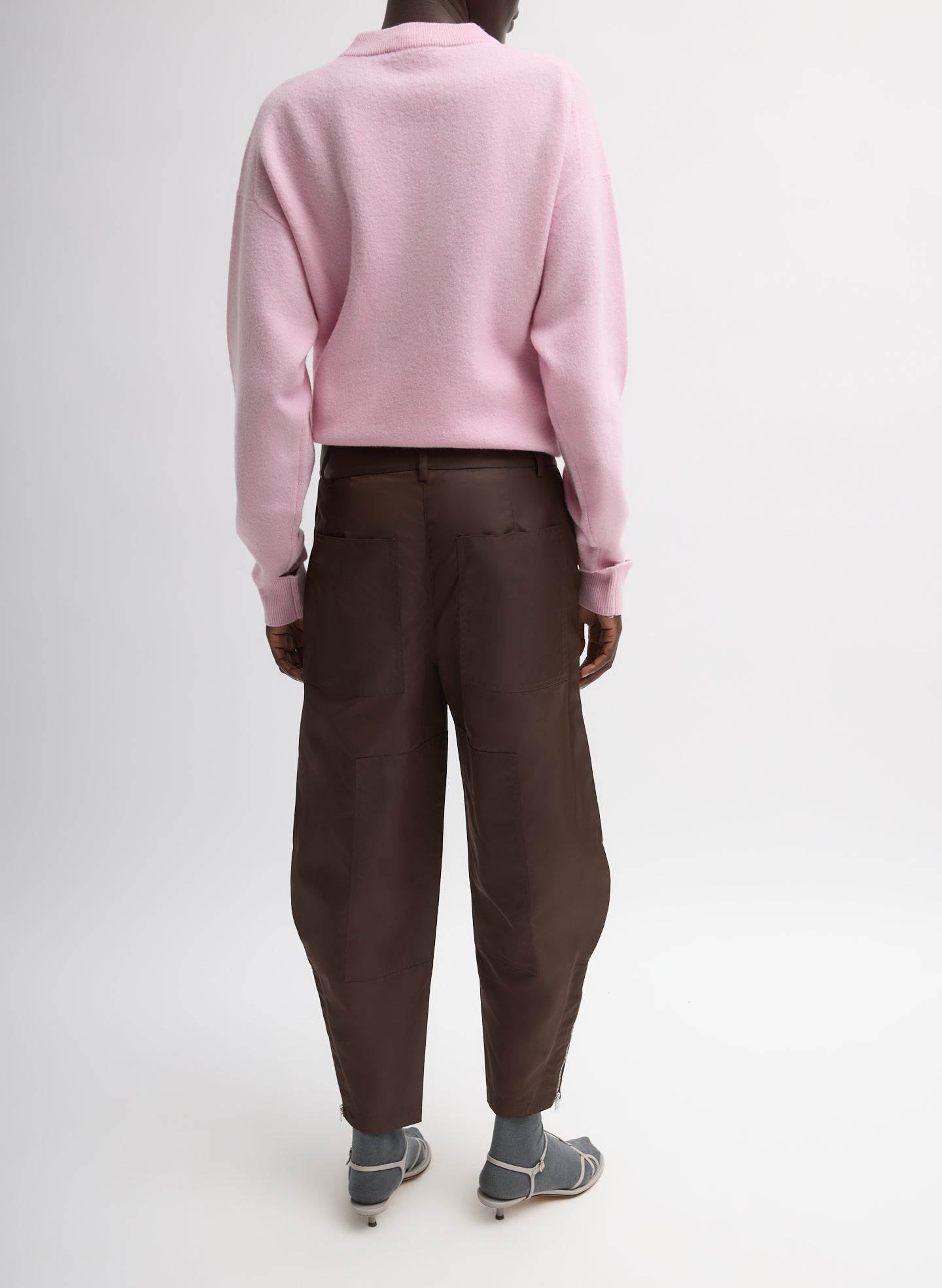 Brown Eco Nylon Colt Trouser - barrel leg, full look, back view on model