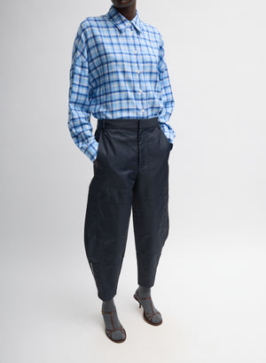 Navy Eco Nylon Colt Trouser - barrel leg, full look, front view on model