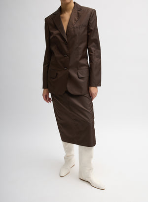 Brown Eco Nylon Max Blazer - full look, front view on model