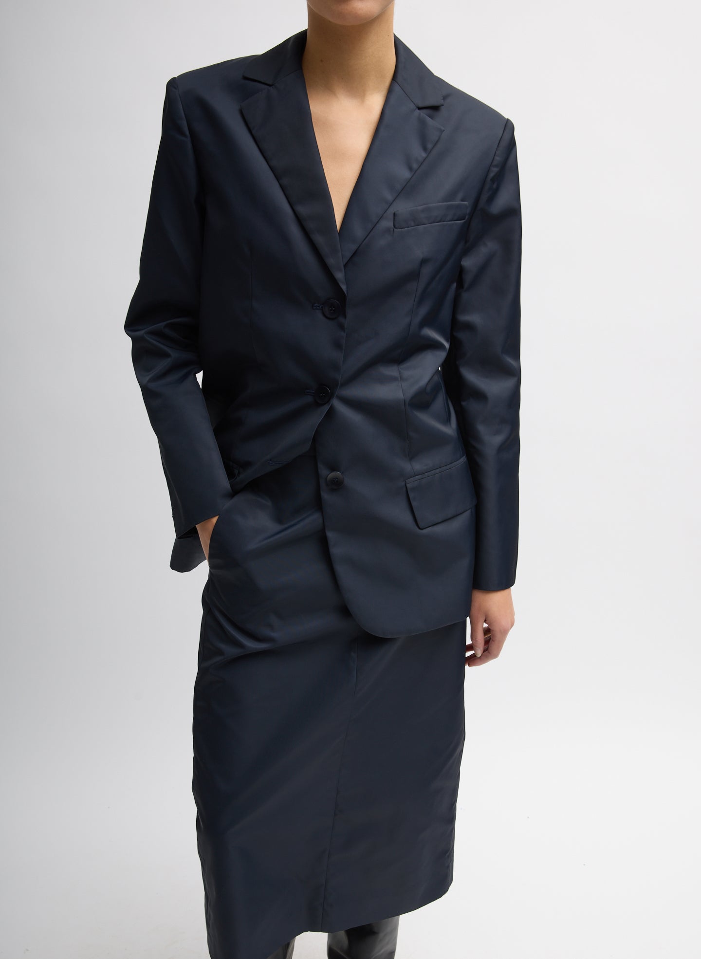 Eco Nylon Max Blazer - Navy Eco Nylon Max Blazer - front view on model