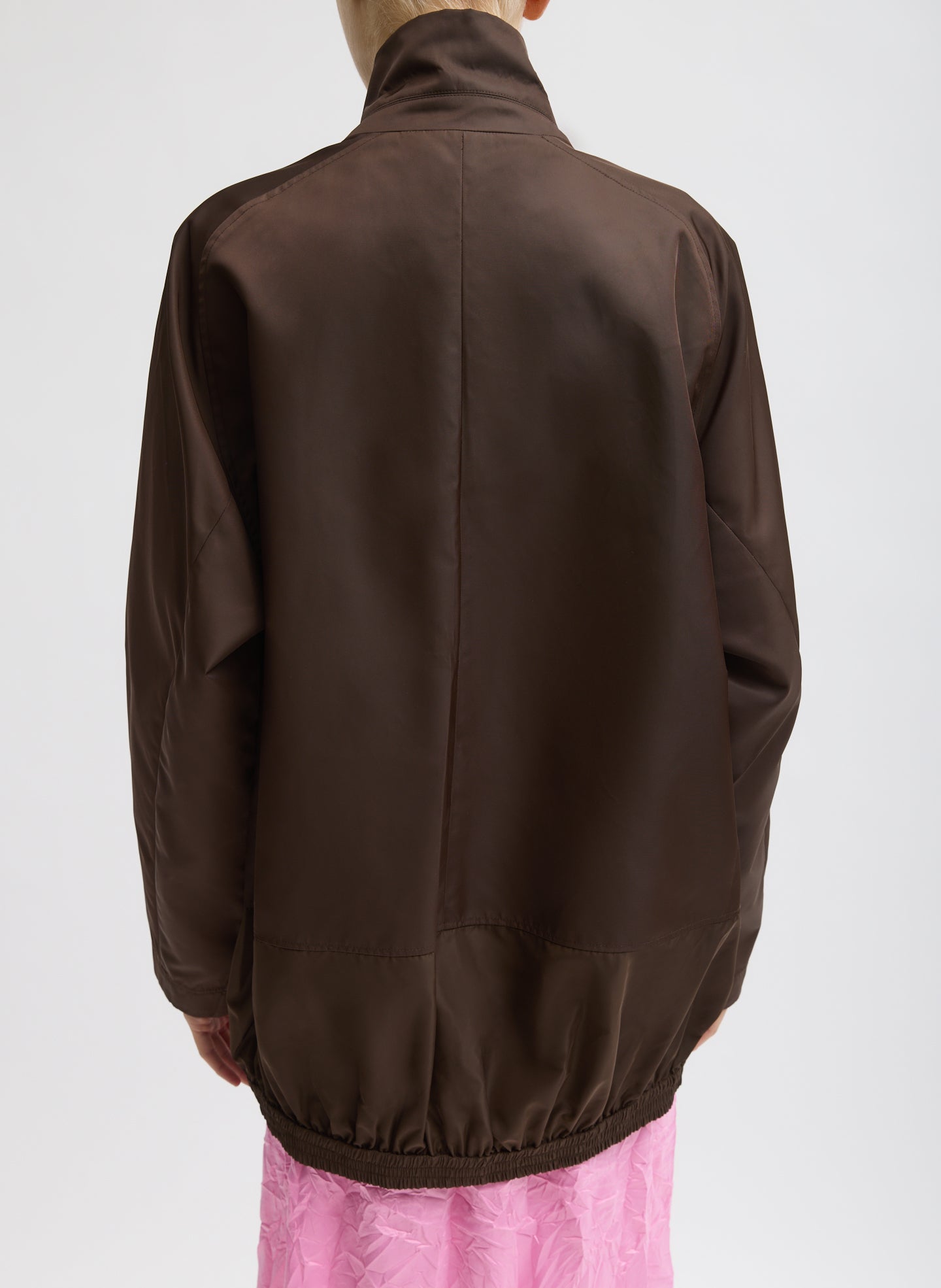 Brown Eco Nylon Bomber Blazer - back view on model
