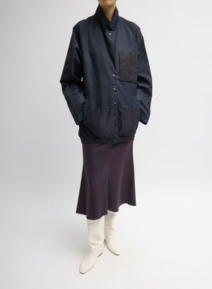 Navy Eco Nylon Bomber Blazer - full look, front view on model