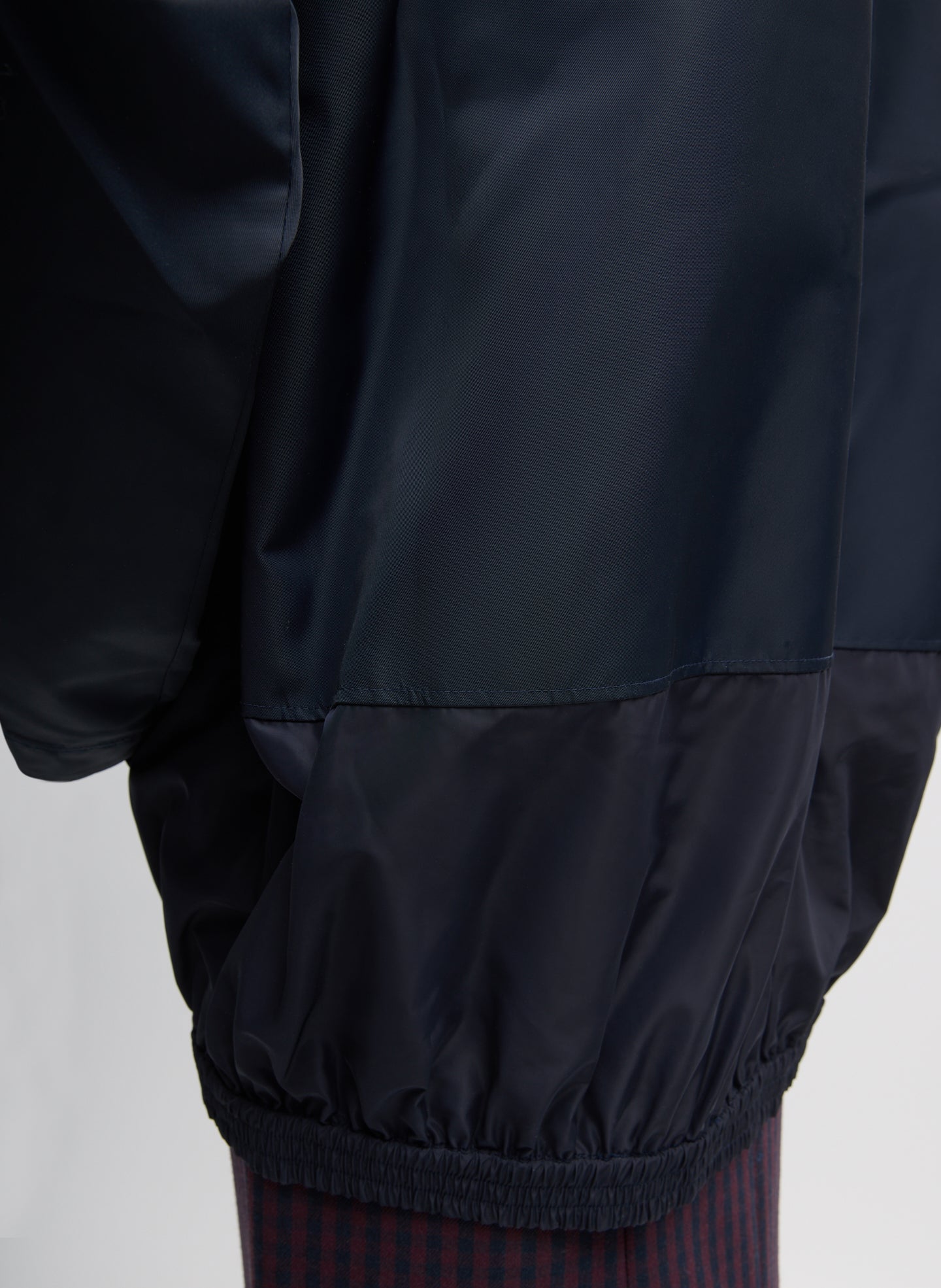 Navy Eco Nylon Bomber Blazer - closeup of back hem detail