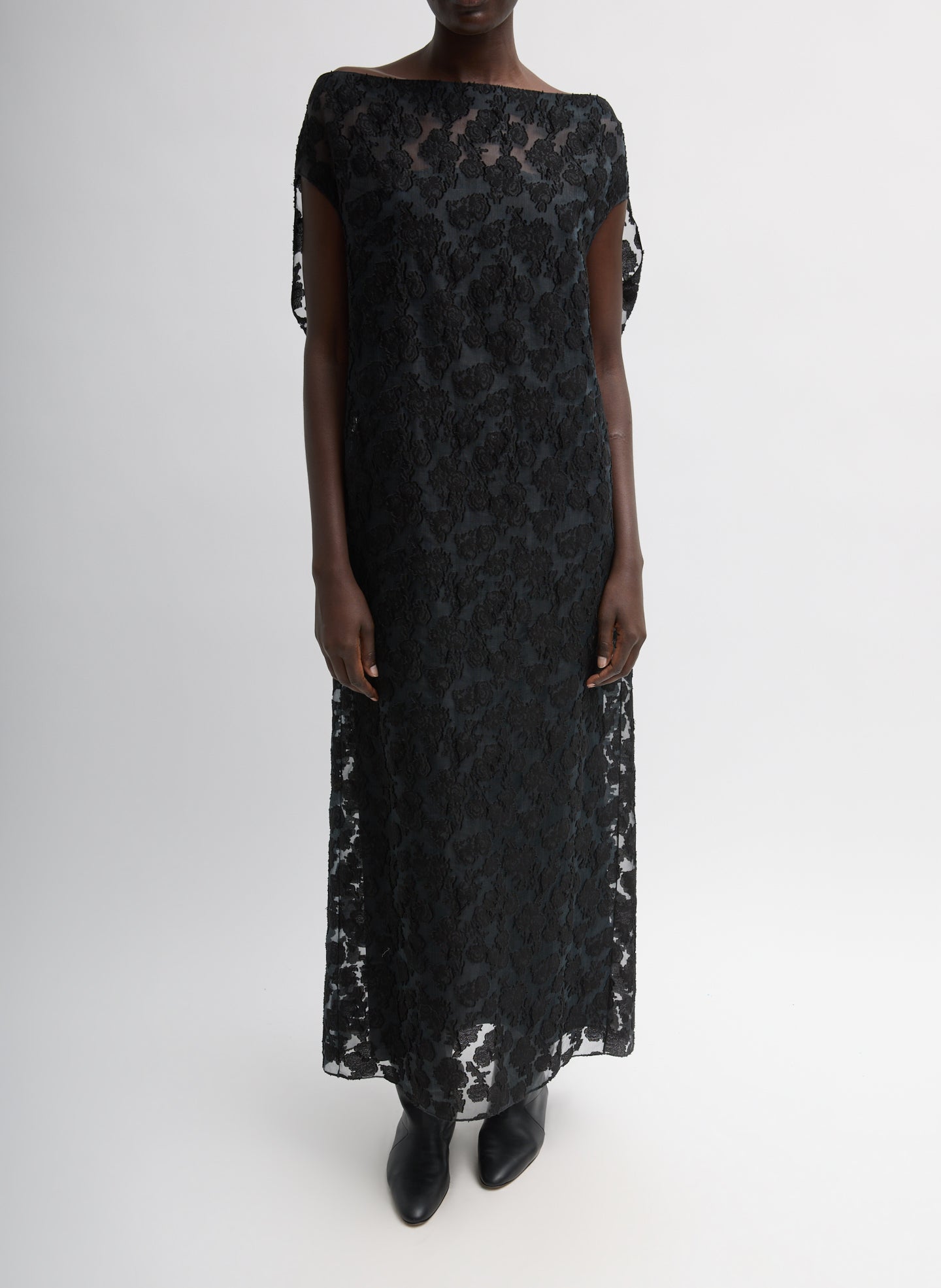 Fil Coupé Camille Dress - Black Fil Coupé Camille Dress - off the shoulder, front view on model