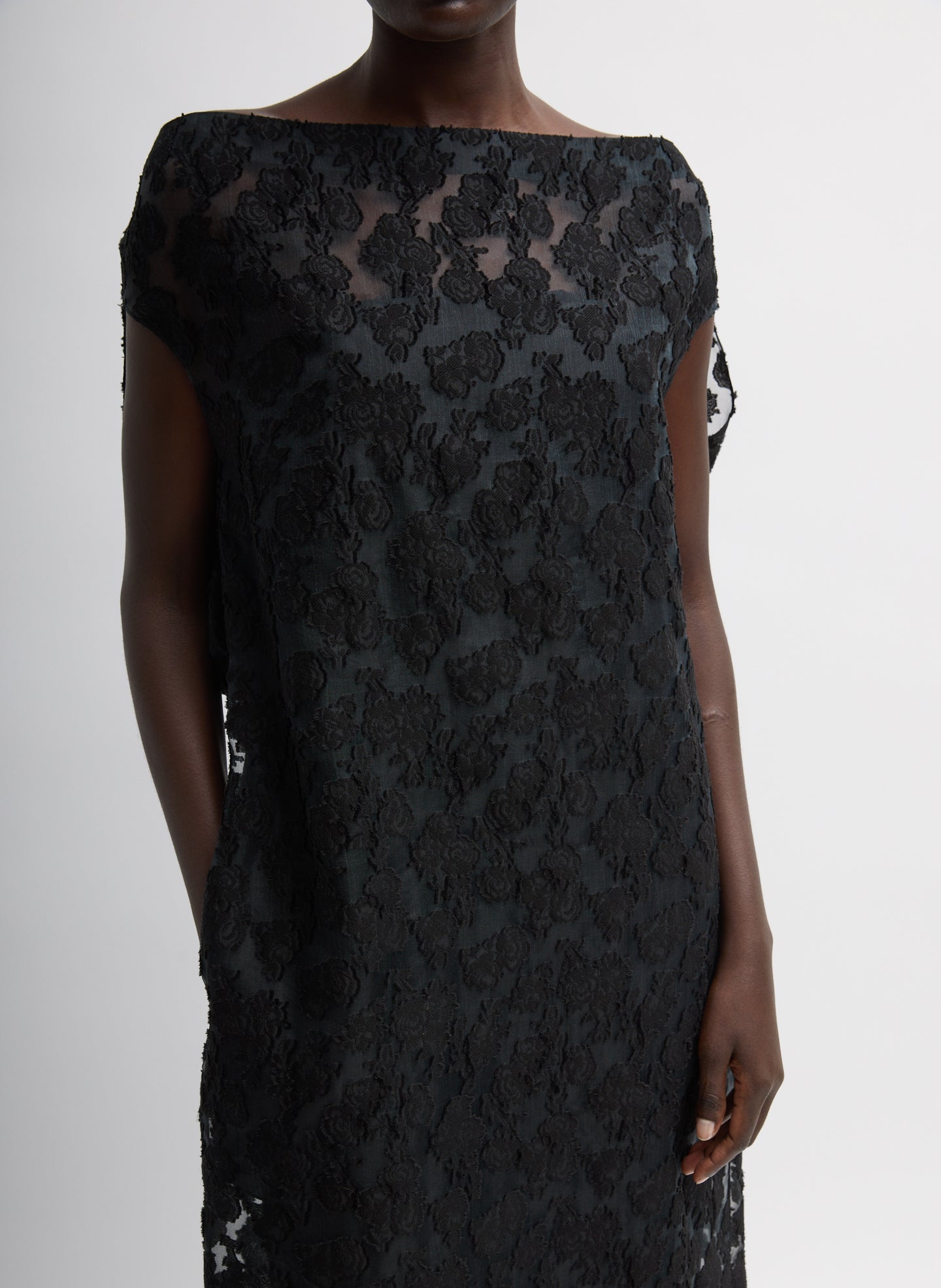 Black Fil Coupé Camille Dress - closeup of fabric detail